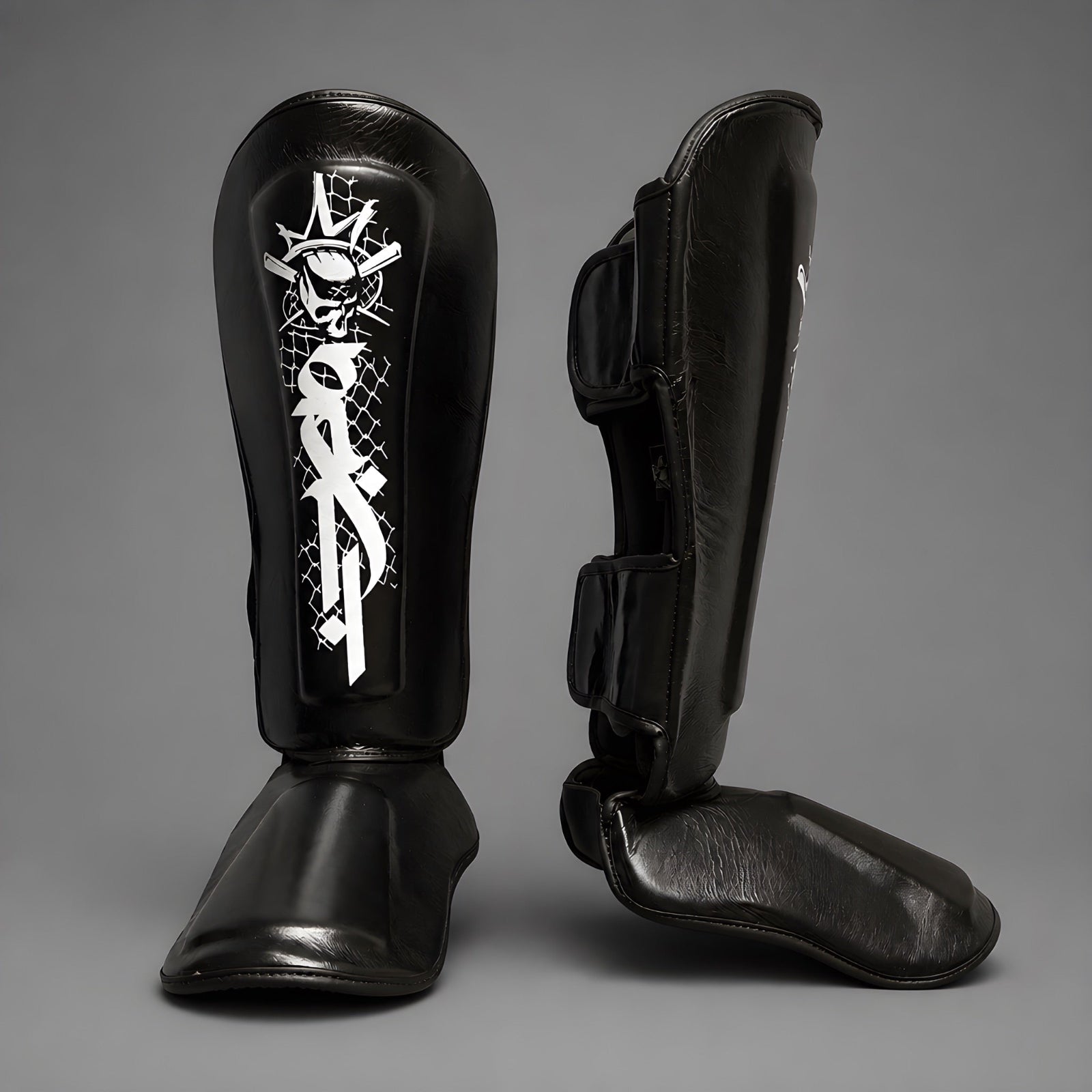 Protectores Tibiales Old Skulls “ OLD BLACK “ lateral 